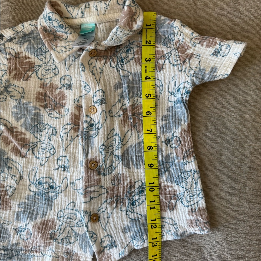 Disney Baby Stitch Button-Up Shirt 24M Blue & Tan Tropical Print Gauze Cotton - Picture 8 of 8
